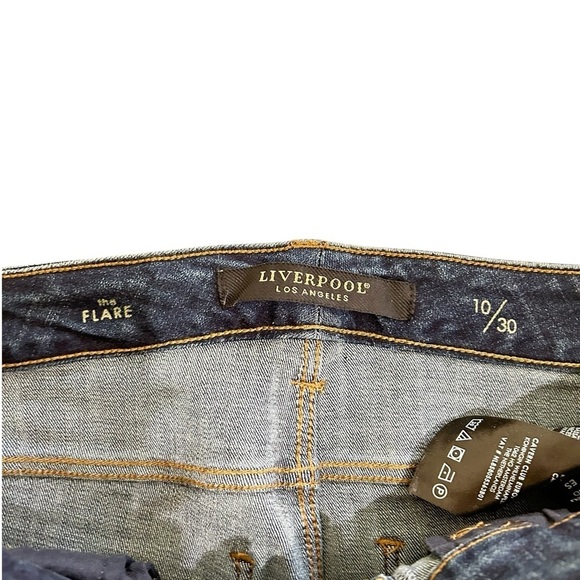 Liverpool LA  button fly mid tone flared frayed hem Blue Jeans size 10/30 - Picture 5 of 8